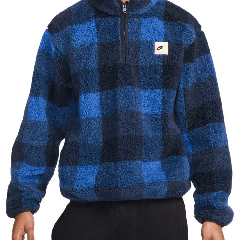 Nike Blue and Black Checkered Fleece Jacket